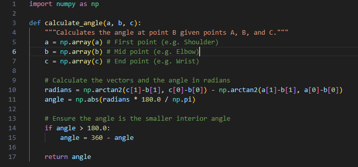 Angle calculation
